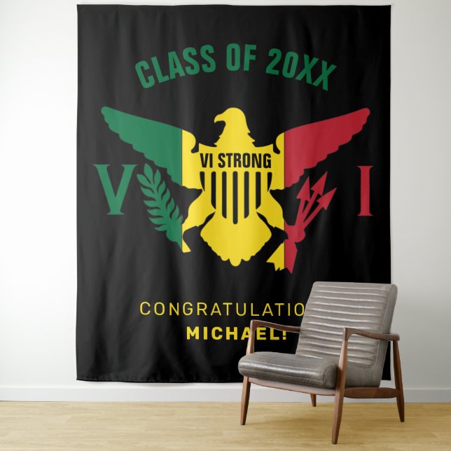 US Virgin Islands Flag, Class of, Green Yellow Red Tapestry (In Situ)