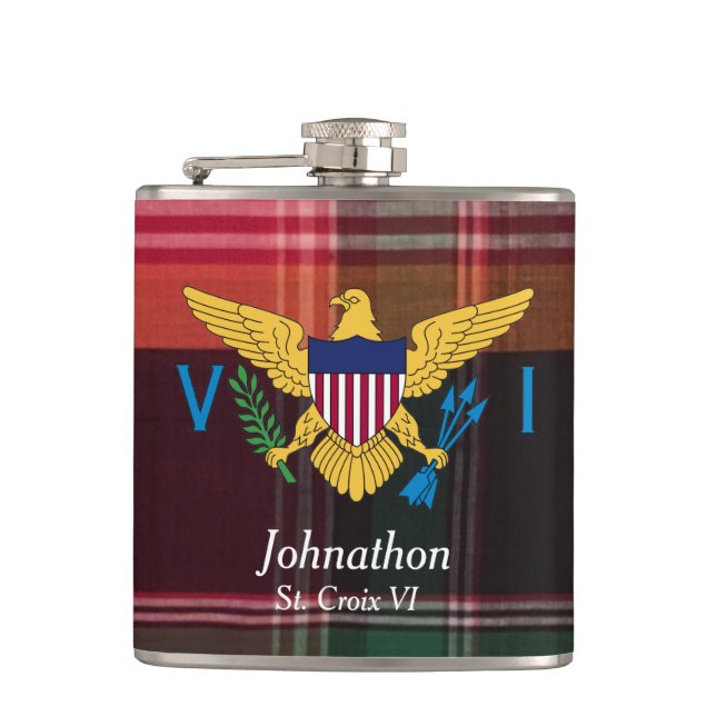 US Virgin Islands Flag Madras St. Croix USVI  Hip Flask (Front)