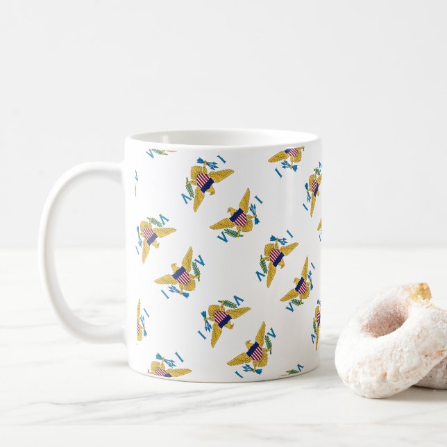 US Virgin Islands Flag Pattern USVI Coffee Mug (With Donut)