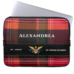 US Virgin Islands Flag St. Croix Madras Custom Laptop Sleeve