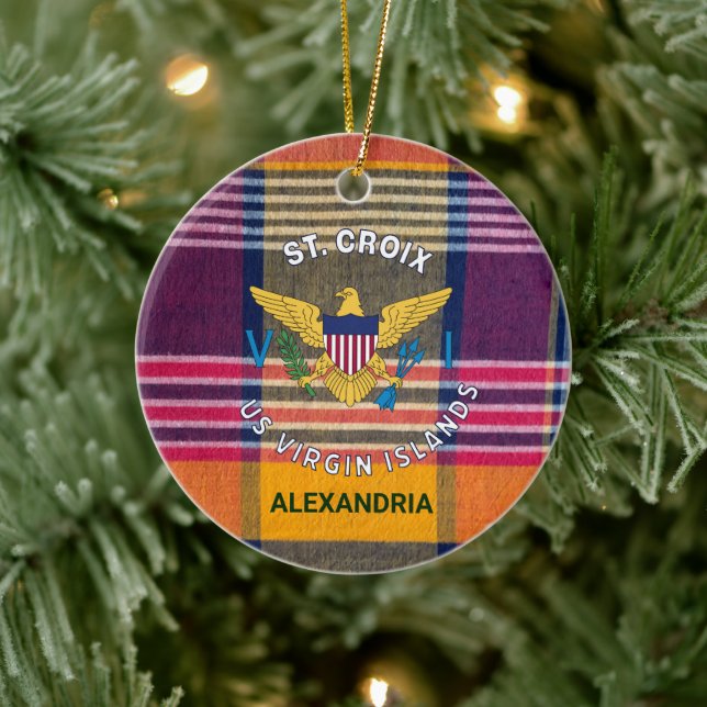 US Virgin Islands Flag St. Croix Madras Plaid Ceramic Tree Decoration (Tree)