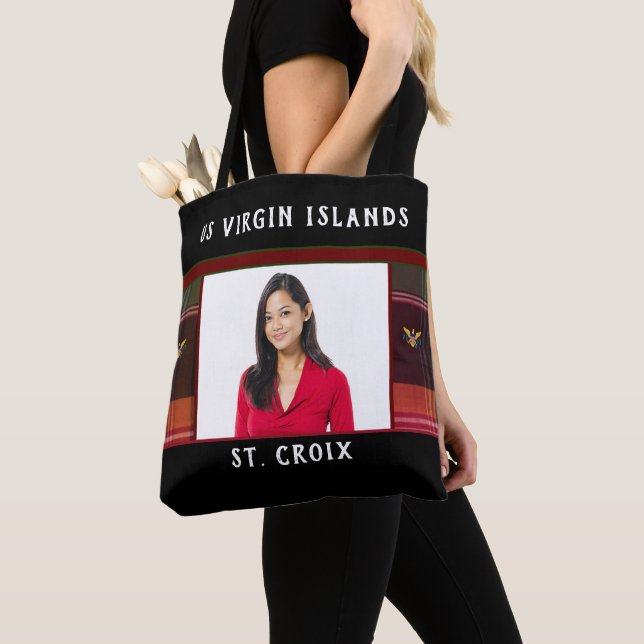 US Virgin Islands Flag St. Croix Photo Madras Tote Bag (Close Up)