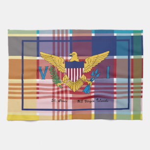 US Virgin Islands Flag St. Croix USVI Madras Tea Towel