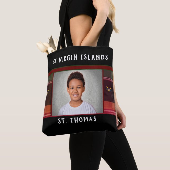 US Virgin Islands Flag St. Thomas Photo Madras Tote Bag (Close Up)