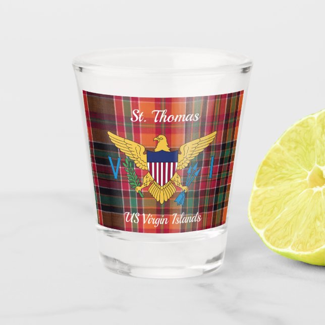 US Virgin Islands Flag St. Thomas USVI Madras   Shot Glass (Front)