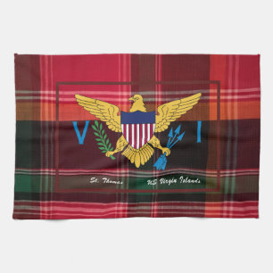 US Virgin Islands Flag St. Thomas USVI Madras Tea Towel