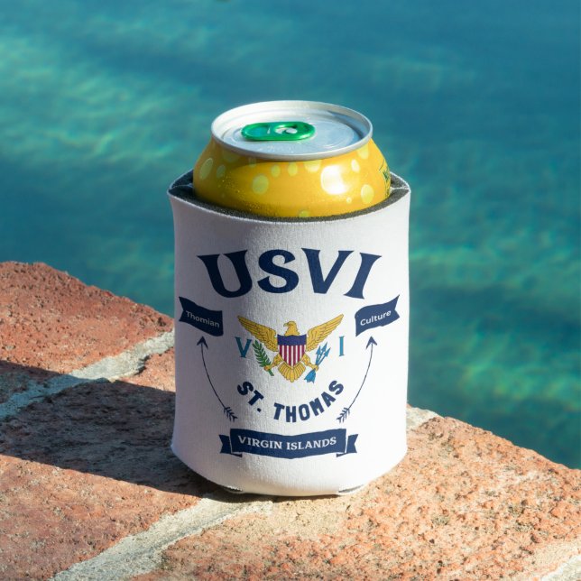 US Virgin Islands Flag St. Thomas USVI Tropical Can Cooler (In Situ Pool)