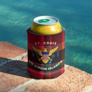 US Virgin Islands Flags St. Croix USVI Madras Can Cooler