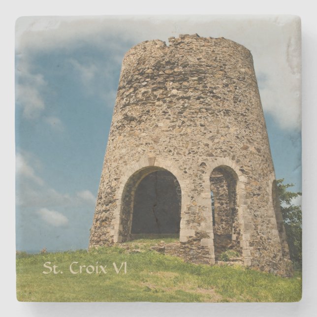 US Virgin Islands St. Croix Sugar Mill Caribbean Stone Coaster (Front)