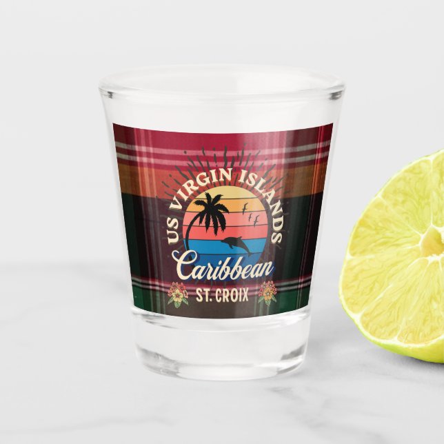 US Virgin Islands St. Croix USVI Tropical Madras Shot Glass (Front)
