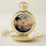 US Virgin Islands St. Croix USVI Tropical Sunset Pocket Watch<br><div class="desc">US Virgin Islands St. Croix USVI Tropical Sunset Watch what a wonderful way to enjoy a Virgin Islands Sunset from the Island of St. Croix in the Caribbean! The sunset has a beautiful palm tree and the Frederiksted wharf that complements the sunset in silhouette. It can be personalised with your...</div>