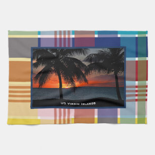 US Virgin Islands USVI Sunset Madras  Tea Towel