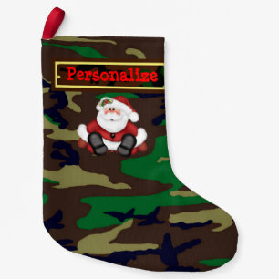 US Woodland Camo Christmas Stocking w/Santa Claus