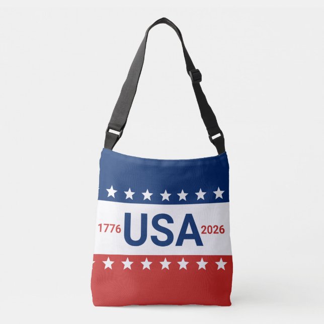 USA 1776 2026 250th Anniversary Red White Blue Crossbody Bag (Front)