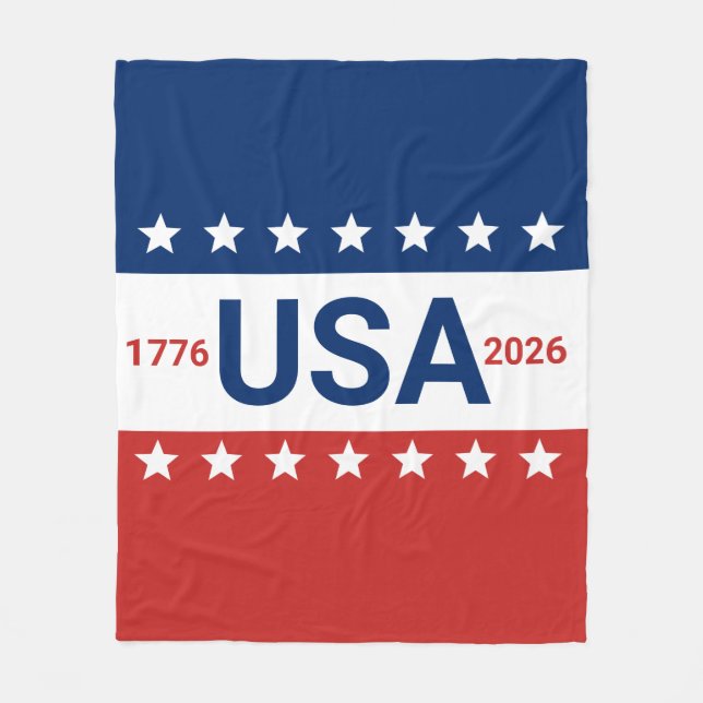 USA 1776 2026 250th Anniversary Red White Blue Fleece Blanket (Front)