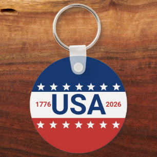 USA 1776 2026 250th Anniversary Red White Blue Key Ring