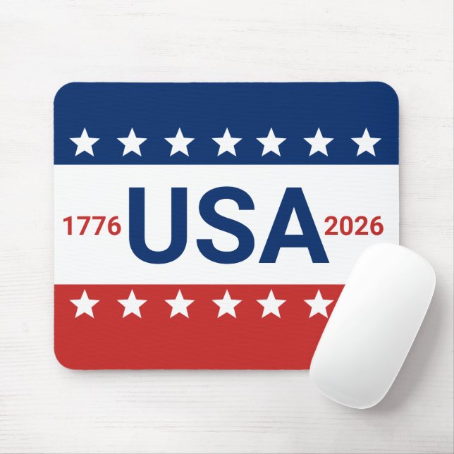 USA 1776 2026 250th Anniversary Red White Blue Mouse Pad (With Mouse)