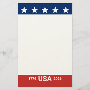 USA 1776 2026 250th Anniversary Red White Blue Stationery