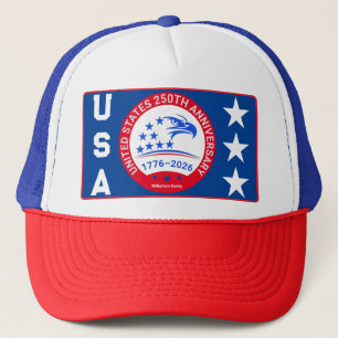 USA 1776-2026 Eagle Emblem - Red White Blue Mesh Trucker Hat