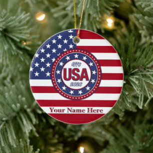 USA 1776 - 2026 With USA Flag Ceramic Ornament