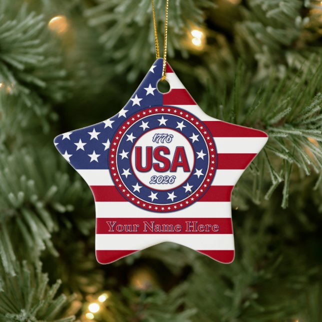 USA 1776 - 2026 With USA Flag Ceramic Ornament (Tree)