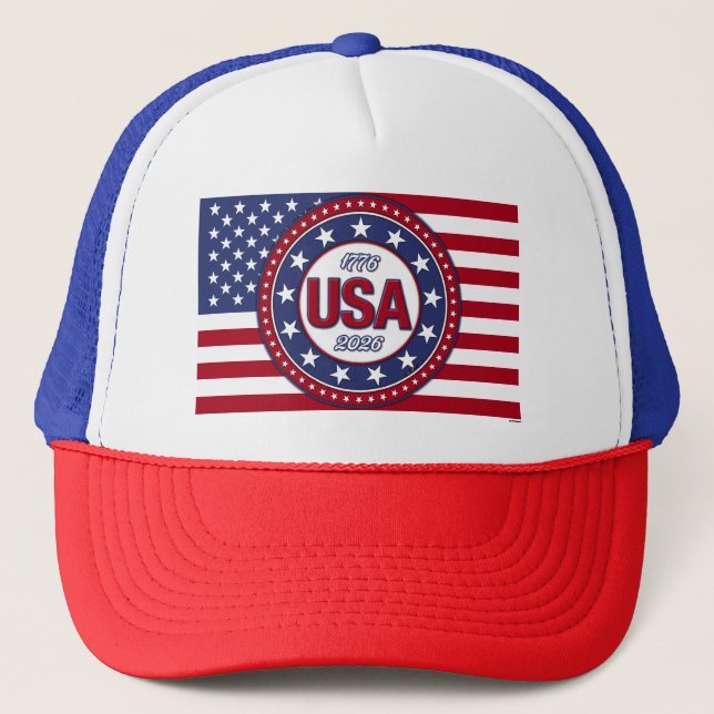 USA 1776 - 2026 With USA Flag Trucker Hat (Front)