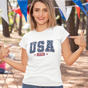 USA 1776" 4th of July – Navy Blue & Red Tones 4th  Tri-Blend Shirt