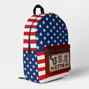 USA 1776 American Flag Patriot Red Blue White Printed Backpack