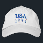 USA 1776 Patriotic  Embroidered Hat<br><div class="desc">USA and 1776 are embroidered in blue on this unisex baseball cap. Perfect way to show your patriotism on the 4th of July,  Memorial Day or any occasion.</div>