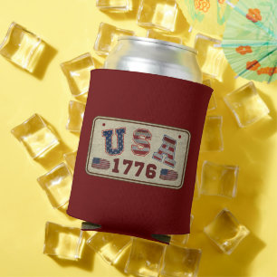 USA 1776 Vintage American Flag Can Cooler
