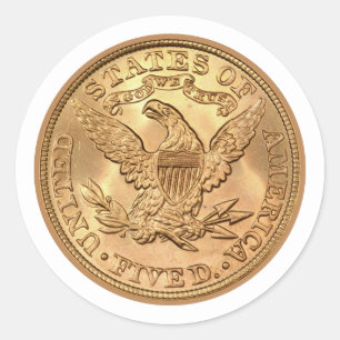 USA 1895 $5 Liberty Half Eagle Gold Coin  Classic Round Sticker