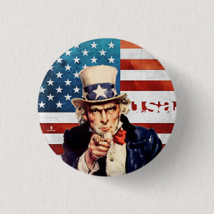 " USA: 18. ct./today - UNCLE SAM... 3 Cm Round Badge