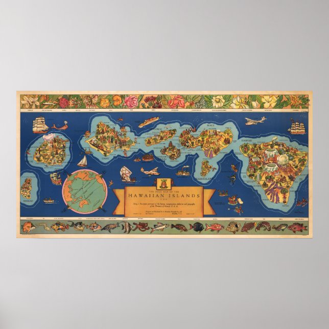" USA: 1937 Hawaii - DOLE Pineapple Map ... Poster (Front)