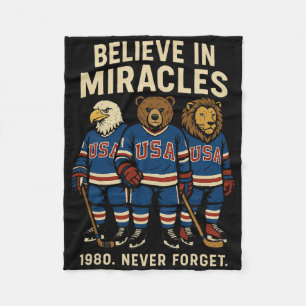 Usa 1980 Ice Hockey Retro Animals  Fleece Blanket