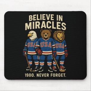 Usa 1980 Ice Hockey Retro Animals Mouse Pad