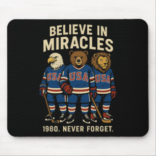 Usa 1980 Ice Hockey Retro Animals Mouse Pad