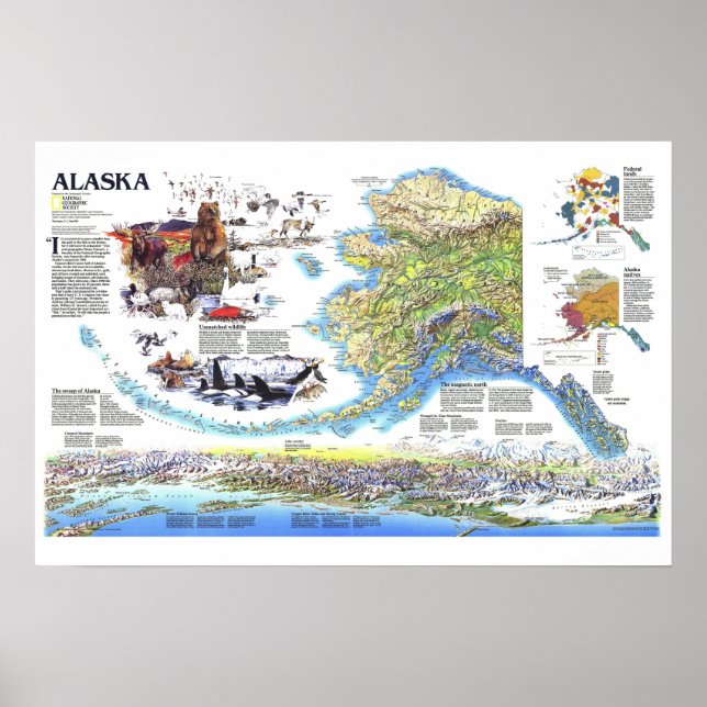 " USA: 1994 ALASKA map with animals ... Poster (Front)