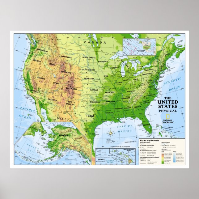 " USA: 2010/today - Physical Map ... Poster (Front)