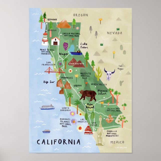 " USA: 2021/heute Kalifornien - Nationalpark Karte Poster (Front)