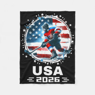Usa 2026 Hockey American Flag Women Men Kids Hocke Fleece Blanket