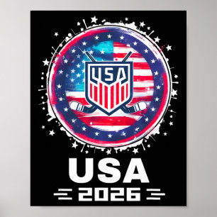 Usa 2026 Hockey American Flag Women Men Kids Hocke Poster