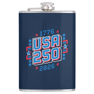 USA 250 – 1776 to 2026 Pixel Art Hip Flask