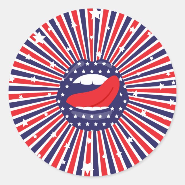 USA 250 4th of July Patriotic Lips Classic Round Sticker (Front)