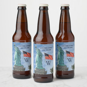 USA 250 American Flag Statue of Liberty Monogram Beer Bottle Label