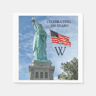 USA 250 American Flag Statue of Liberty Monogram Napkin