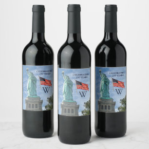 USA 250 American Flag Statue of Liberty Name Wine Label