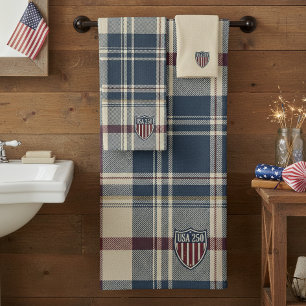 USA 250 American Plaid Shield Motif ID1301 Bath Towel Set