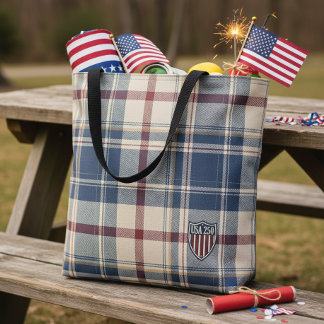 USA 250 American Plaid Shield Motif ID1301 Tote Bag