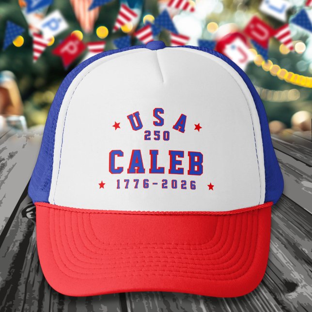 USA 250 America's Anniversary Add Name 4th of July Trucker Hat (Creator Uploaded)