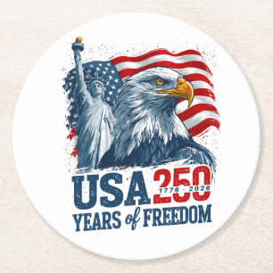 USA 250 America's Semiquincentenl Liberty & Eagle Round Paper Coaster
